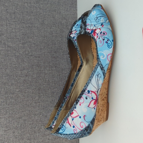 Print butterfly cork wedges shoes - Picture 2 of 5
